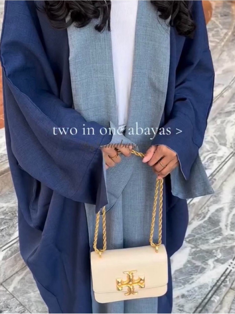 Two in one abaya Blue Reversible Linen Abaya